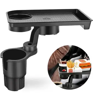 3-in-1 car cup holder with extended tray, detachable 360° rotating and adjustable base, 40lbs load capacity, non-slip rubber pad, dual cup positions. Suitable for long-distance driving, in-car dining, in-car office work, Multifunctional Cup Holder