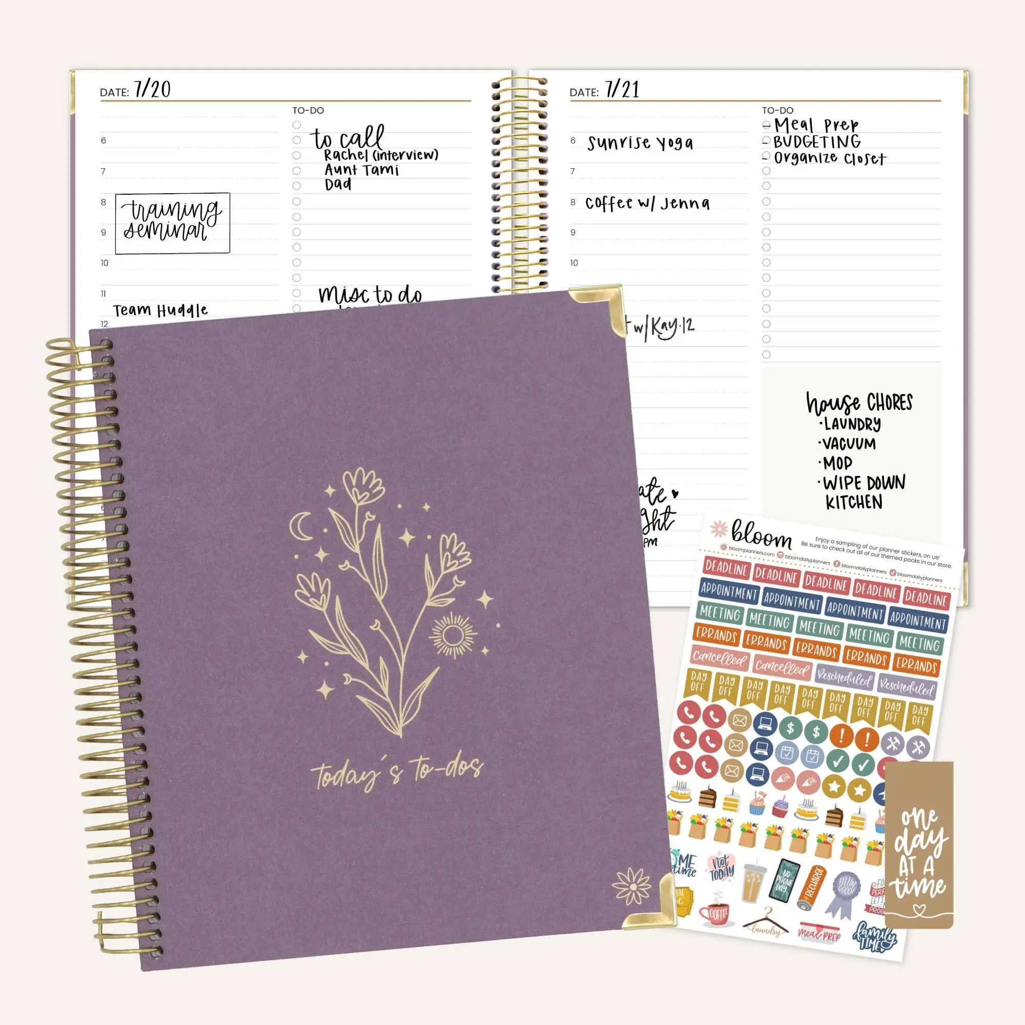 Bloom 6-Month Undated Daily To-Do Planner 7.5" x 9" Purple Linen with 185 Pages & 6 Monthly Spreads for Focused Productivity