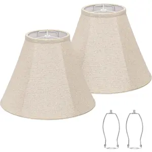 Lamp Shades Set of 2, Beige Shade Replacement For Table Lamps,Floor Lamps, 6"Top x 13"Bottom x 10"High, Fabric Natural Linen Hand Crafted(Spider Fitter), Harp Holders Included, Assembly Required