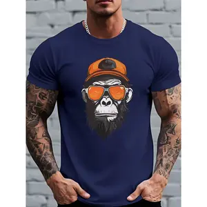Cool Monkey With Orange Sunglasses Graphic Cotton T-Shirt, Animal Lover Comfort Tee, Oversized Fashion Outfit, Stylish Casual Shirt, Birthday & Gift For Him
