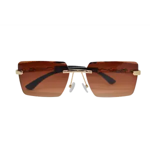 WolfScar™ Frameless Luxury Sunglasses – Black Gold Unisex Leopard Temple Designer Eyewear