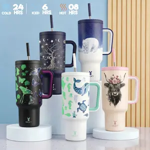 Summervibes,【Latest Style】 - Meoky 40oz Stay Hot Or Cold All Day Stainless Steel Thermos Cup, Perfect For Car, Office & Travel, Large Capacity, Trendy Design, Glow-In-The-Dark Marine Life, Insulated Tumbler With Handle. Mother's & Father's Day Gifts
