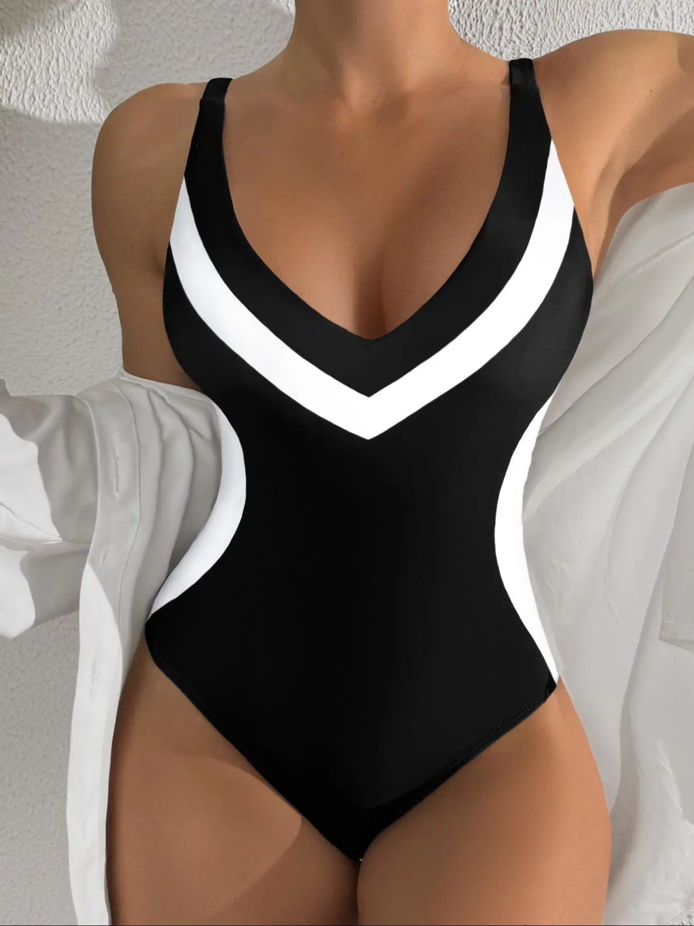Women's One-piece Swimsuit, Swimming Bathing Suit, Casual Comfortable Summer Swimwear for Pool & Beach, Ladies Swimsuit for All Seasons, Trendy Monokini Swimsuit, One Shoulder Swimsuits, Color Block Swimsuit