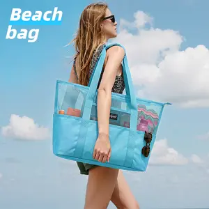 ZUXNZUX Beach bag-Waterproof Reusable Tote,Gym-Style Shoulder Bag,large tote bag, Travel Duffel Bag,Sand-Resistant Lightweight Foldable Zippered Storage for Beach, Gym, Reusable Bag, Storage ToteSports Tote Gym Bag with Wet Pocket,Baby outing bag