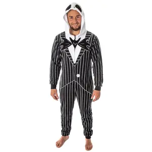 Nightmare Before Christmas Jack Skellington Costume Pinstripe Suit Pajama Outfit One-Piece Union Suit Halloween Classic