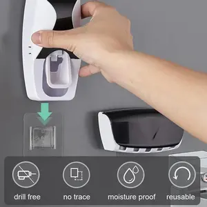 Automatic Toothbrush Dispenser, 2 Counts/set Wall Mounted Punch Free Toothpaste Squeezer & Toothbrush Holder, Toothbrush Storage, Bathroom Supplies for Home Use