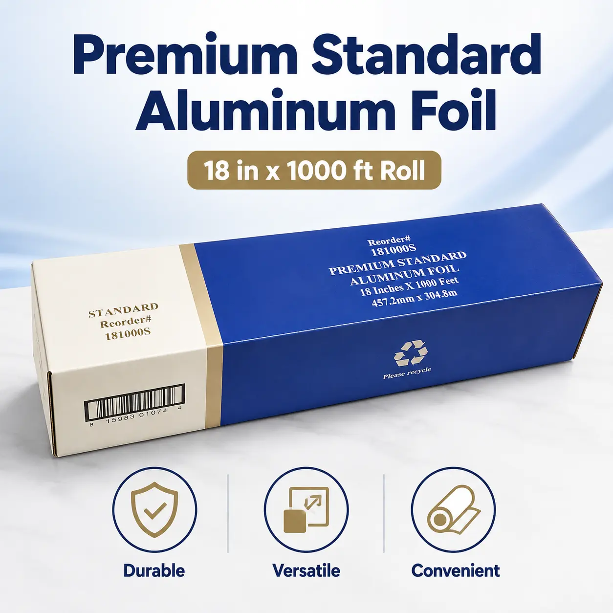 Standard Duty Disposable Aluminum Foil Roll, 18-in x 1000-ft, for Kitchen Food Prep & Catering Cookware Wrap (1 Roll), 18X1000ft