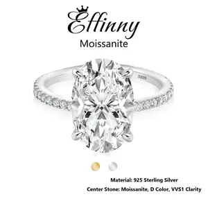 Effinny Jewelry 4.0 Carat Synthetic Moissanite 14K Gold Plated Oval Cut Engagement Ring In 925 Sterling Silver, D Color VVS1 Promise Ring for Daily, Wedding, Party