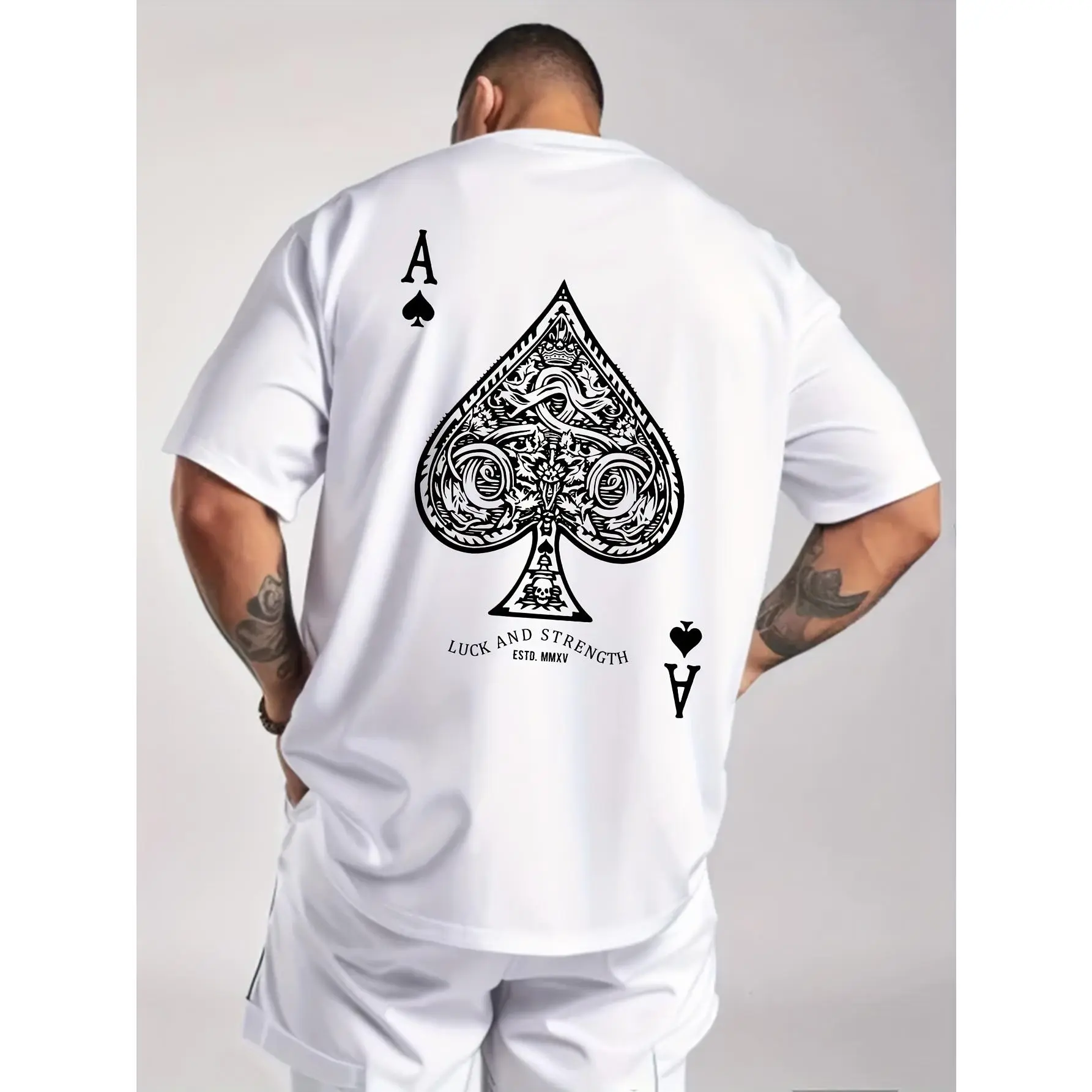 Cotton Short Sleeve  T-Shirt Soft Polyester Blend Ace of Spades Poker Print Casual T-Shirt - Crew Neck, Short Sleeve, Machine Washable Men's