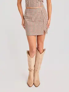 Mustang Gingham Mini Skirt - Brown