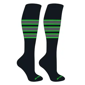 MK Socks Striped Knee High Baseball, Football Socks (C) Black, Neon Green, Granite