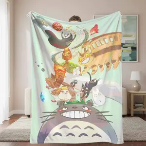 Fantasy Anime Flannel Throw Blanket - Whimsical Cartoon Creature Print, Soft Cozy Warm Lightweight Plush, Animal Character, Cartoon, Character Art Blankets for Bedroom Decor, Holiday Gifting, Animal Character Blankets