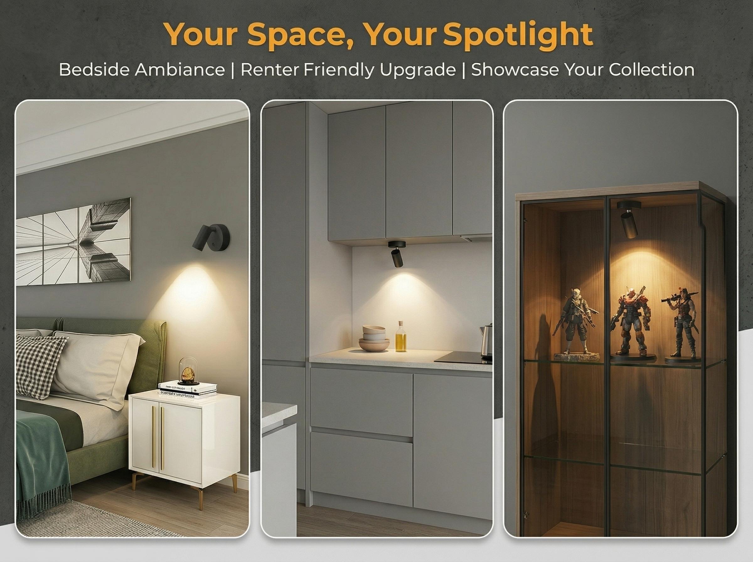 Spotlights Indoor with Remote, 5500mAh Rechargeable Picture Lights, Wireless LED Uplighting with Timer & Dimmable, 3CCT, Mini Plant Spot Lights for Painting, Artwork (4 Pack - Black) shower lamp