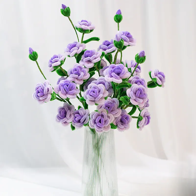 Fuzzy Pipe Cleaner Chenille Stems DIY Craft Supplies for Gradient Purple Rose Flower Branches