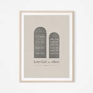 Love Your Neighbor, Moses, Bible Sketches, the Law, Love God, Ten Commandments, Exodus, Matthew, Jesus, Room Decor, Unframed