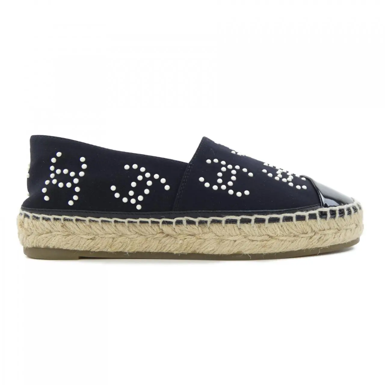 Pre-owned CHANEL Patent Leather Small Leather Goods Jersey Imitation Pearl Patent Calfskin Espadrilles