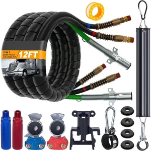 12FT Semi  Air Line Kit with Gladhands, Handles, Holder, Tender Spring Kit 3 in 1 Air  Hoses and 7 Way Trailer Cord Air Lines Set for Semi  Trailer Tractor