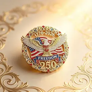US 250th Anniversary Brooch Pin 1776-2026 Patriotic American Flag Eagle Badge Vintage Rhinestone Brooches Jewelry Gift for Men Women Independence Day