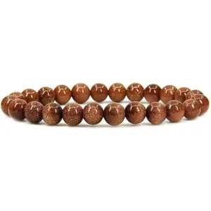 Synthetic Goldstone Gemstone 8mm Round Beads Stretch Bracelet 7" Unisex