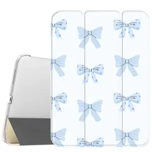 Blue Bows Case for iPad A16 2025 / iPad air 6/ iPad mini 6, Slim Stand Cover with Soft Translucent Frosted Back Pencil Slot, for Samsung Galaxy Tab S9 Tablet Cases