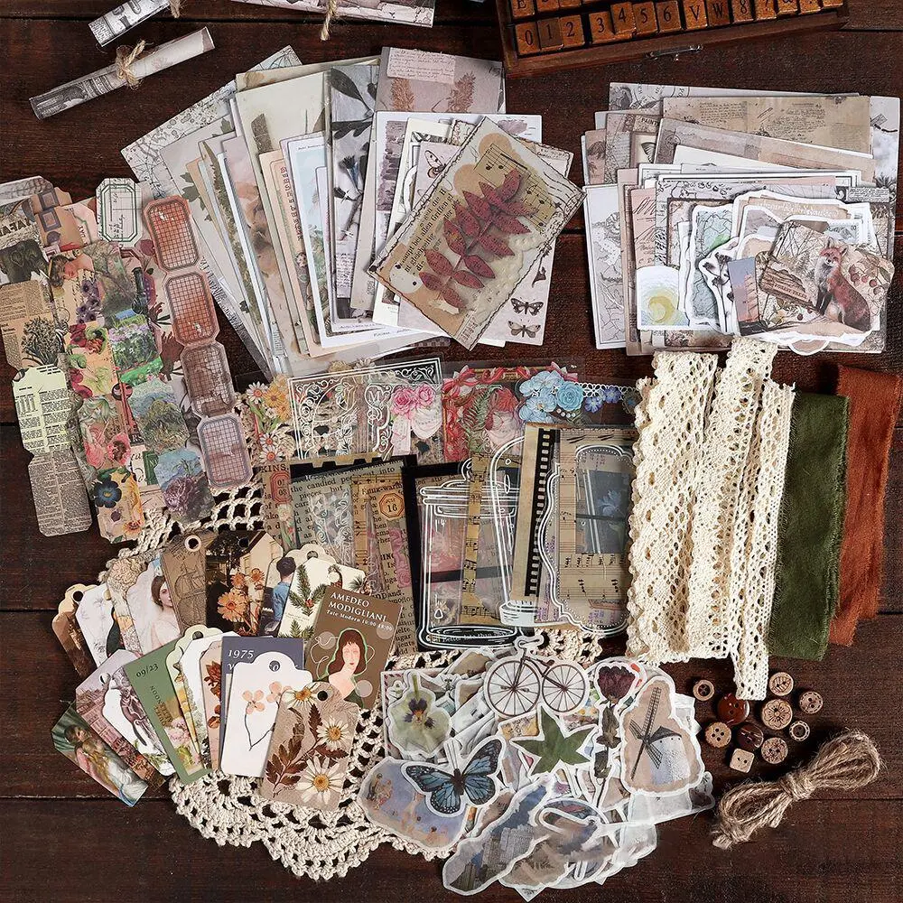 Junk Journal Series Retro Background Paper Pack, 1 Count/1 Book 160 Sheets, Vintage Junk Journal Material Kit for Creative Projects, Scrapbooking, Decal Sticker, Scrapbook Accessories