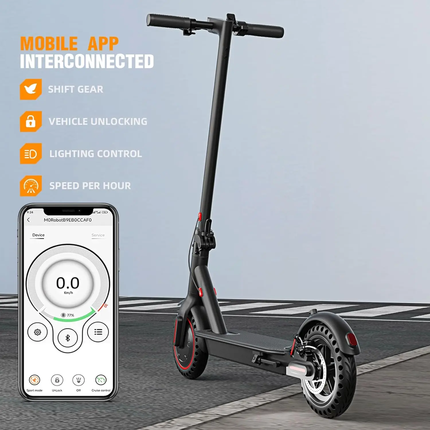 J03 Brand 350W Electric Scooter for Adults Teens 8.5" Solid Tires 20 Miles Range 18Mph Speed Portable Foldable E-Scooter with Dual Braking System & App Control