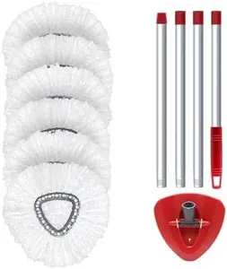 O Cedar EasyWring Microfiber Spin Mop Replace Head Base 6 Refills 30-58" Handle & 1 Base Combo Set White 1-Tank System shower floor scrubber Cleaning
