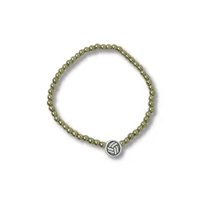 Gold Volleyball Bracelet with Beaded Design and Center Pendant