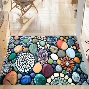 Stone Pattern Welcome Door Mat, Non-slip Washable Door Entrance Mat, Decorative Carpet for Home Living Room Bedroom Kitchen Bathroom