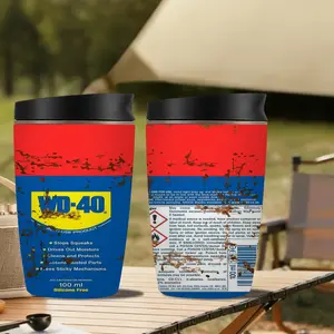 13.5oz Stainless Steel Insulated Cup, Fun Wd-40 Oil Can Design, with Lid and Straw, Perfect for Garage, Workshop, Car Repair Shop