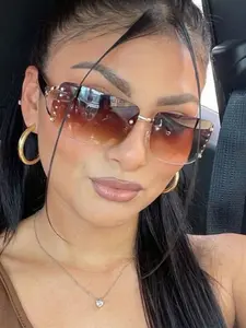 Vintage Rhinestone Decorated Sunglasses, Trendy Casual Glasses for Everyday Use, Fashion Accessories for Outdoor Activities