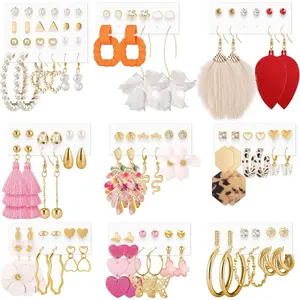 58Pairs Geometric Love Butterfly Earrings Set Cute Assorted Colors & Styles Minimalist Style Zinc Alloy Jewelry Daily Casual