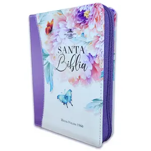 Biblia de Bolsillo  8 puntos con Cierre para Mujer RV1960 imit piel lila con índice y canto floral