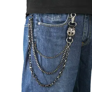 2pc Hip-hop Artistic Youth Waist Chain, High Street Dark Versatile Pants Chain, Metal Vintage Double Buckle Pants Chain, Cross Unisex Pants Chain, Suitable for Holiday Outfits