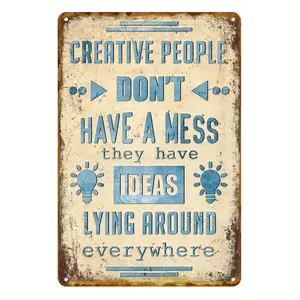 1pc Vintage-Inspired 'Creative People' Quote Metal Sign - Rustic Yellow Tinplate Wall Art with Arrow Accents for Office, Home, Farmhouse, Bar, Garden Decor - Inspirational 8"x12" Poster, Easy to Hang, Bar Wall ArtVintage Metal SignDistressed Metal, Metal