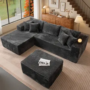 Cloud U Shaped Oversized Modern Modular Sectional Sofa Set with Deep Seat, Plush Corduroy Upholstered Couches for Living Room Bedroom, No Assembly Required, 3 Seater