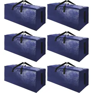 6 Pack Large Moving Bags with Zippers & Handles, Tote for Saving Moving, Fold Flat, Alternative to Moving Box (Navy Blue)