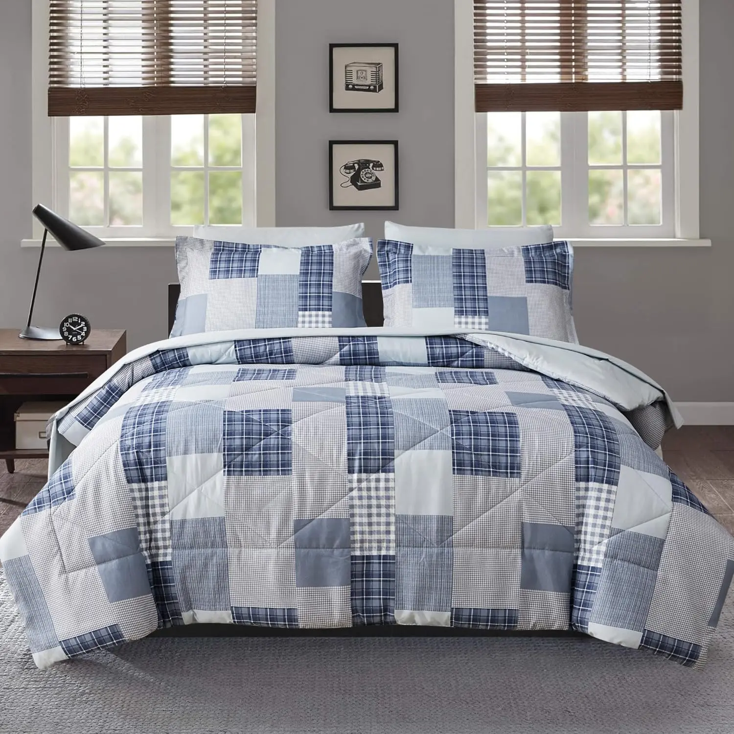 Blue White Plaid Patchwork
