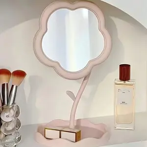 Flower Shaped Floral Makeup Mirror with Storage, Desktop Vanity Mirror, HD High Definition Rotating 360 Degree, Cute Decorative Sunflower Design for Room Decor, Small Mirror