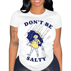 Women's "Don't Be Salty" Graphic TShirt Soft 25  Short Sleeve, Black with Blue Print, Rainy Day Design, Comfortable Casual Pullover for Spring and Summer whimsy  tee Top Womenswear Breathable Customized