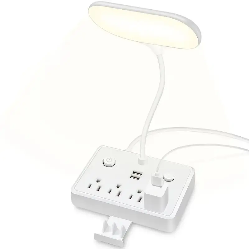 Multifunctional Desk Lamp with Surge Protector, Multipurpose 2 USB Ports & 4 AC Outlets, USB Charging Desk Lamp with 2 Lighting Modes