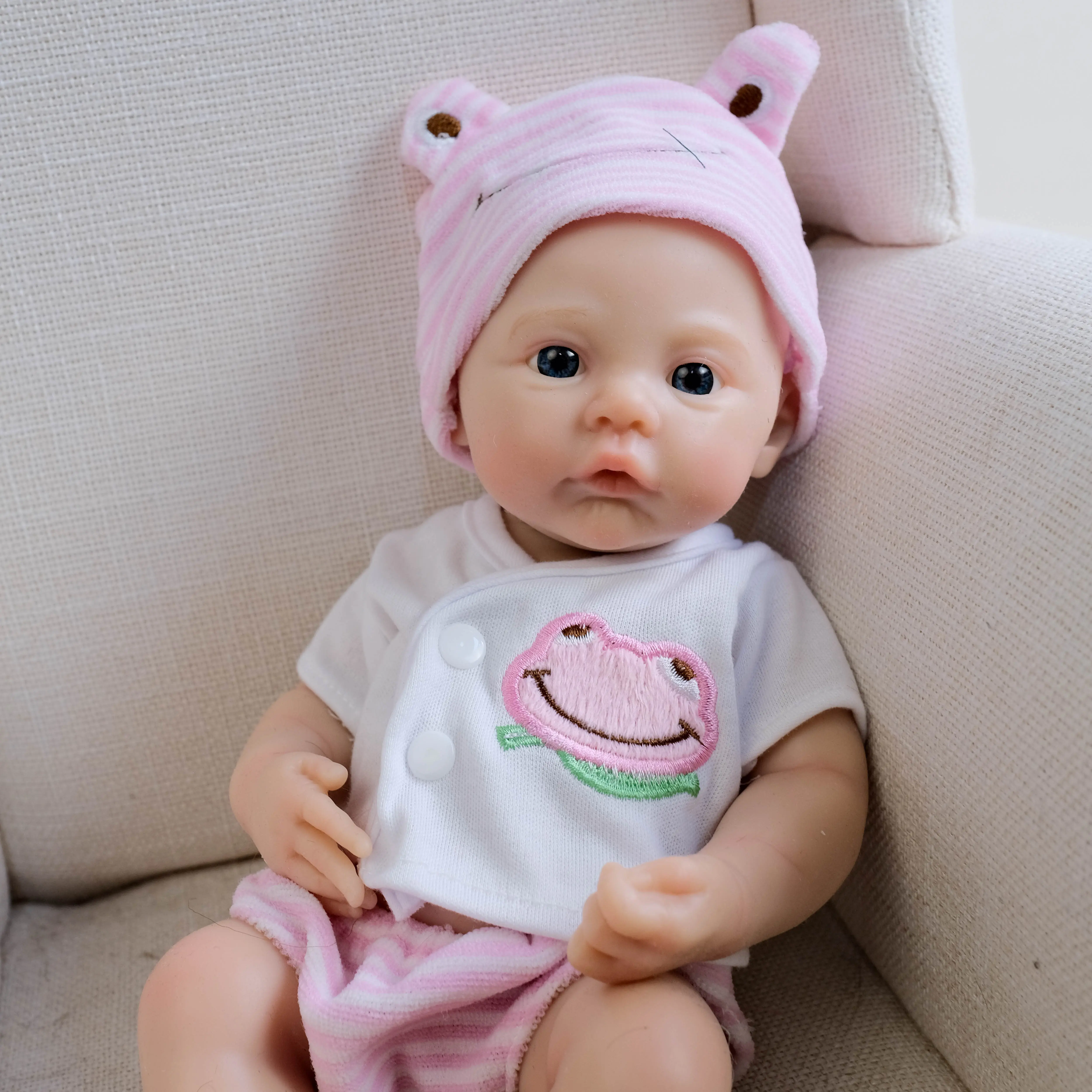 12 Inch Solid Silicone Baby Dolls Full Body Realistic Newborn Reborn Baby Doll Girl with Clothes Set Christmas Toy for Kids Ages 3+
