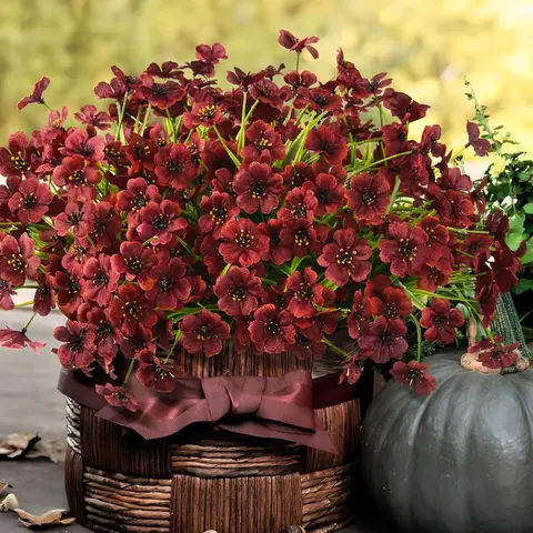 Artificial Fake Plants Flowers for Outdoor Outside Fall Decoration, Greenery Fake Plants 12 Bundles Faux Silk Daisy in Planter UV Resistant Look Real for Home Front Door Porch Patio Garden Balcony Autumn Decor (Brown)