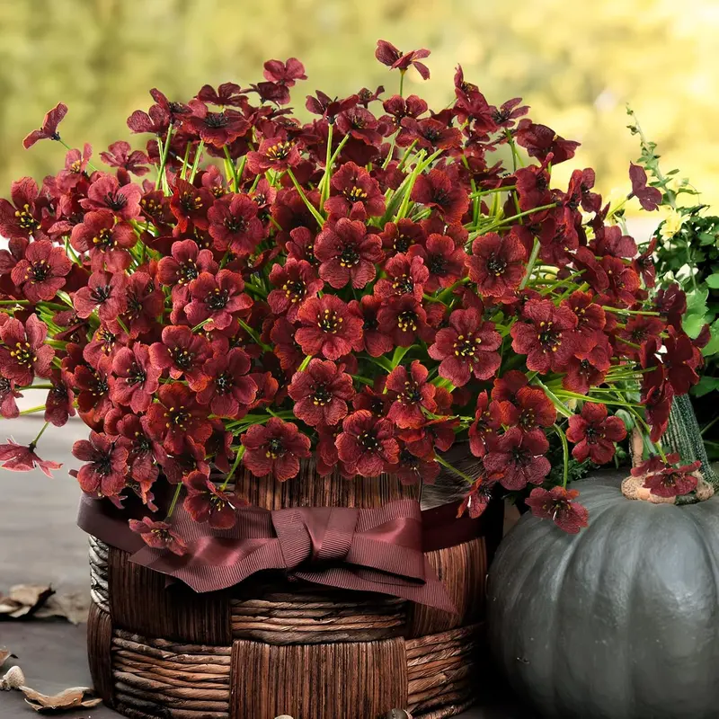 Artificial Fake Plants Flowers for Outdoor Outside Fall Decoration, Greenery Fake Plants 12 Bundles Faux Silk Daisy in Planter UV Resistant Look Real for Home Front Door Porch Patio Garden Balcony Autumn Decor (Brown)