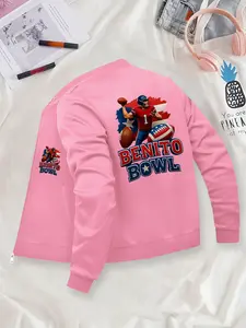 American Sporty Men's Football Themed-Printed Baseball Jacket, Outerwear for Daily Casual Gatherings, Zip-Front Nurse Jacket, 4-Way Stretch Fabric, Comfortable & Fashionable Workwear, Apparel for Medical Professionals, Durable Nursing Jacket