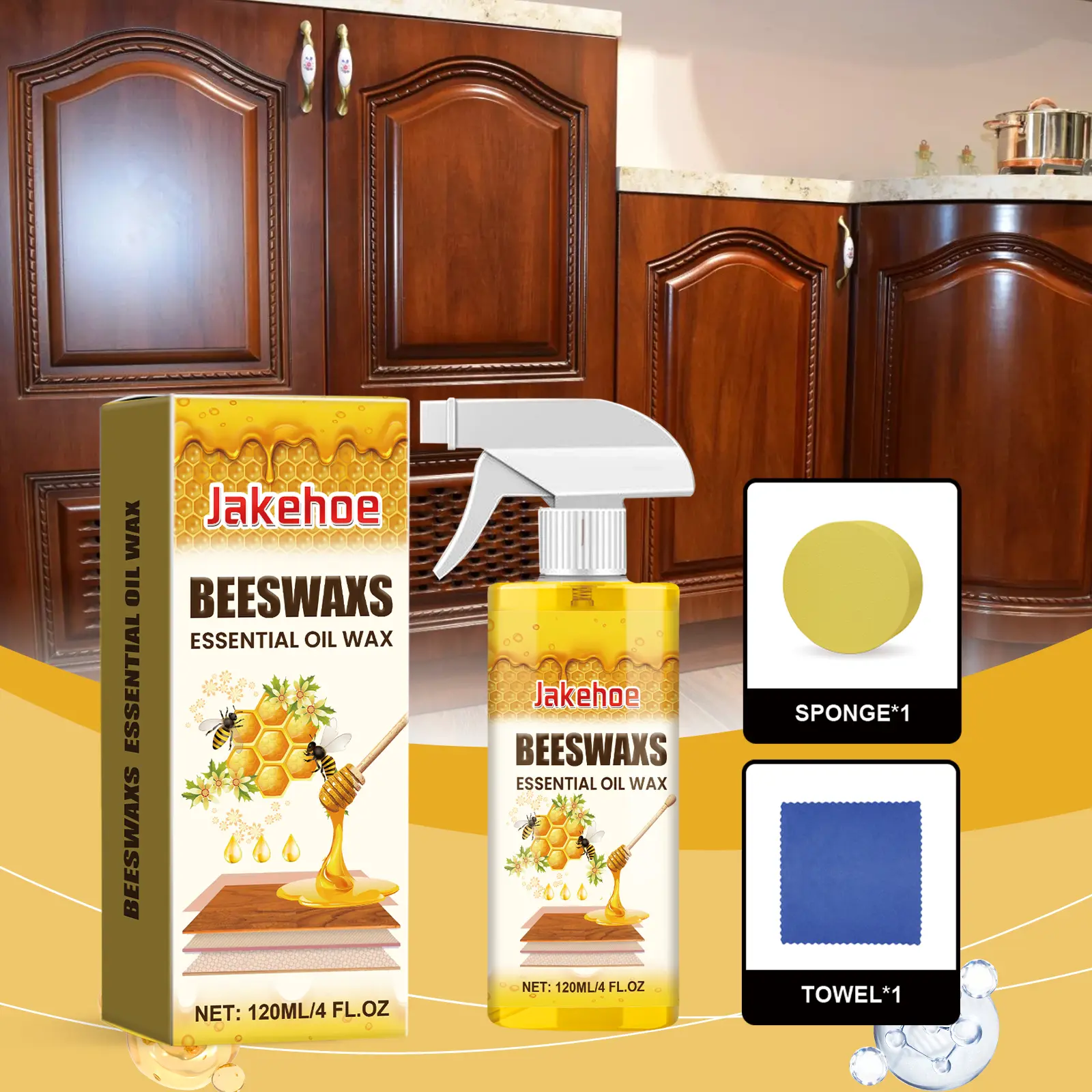 Jakehoe Wood Polishing Beeswax Spray Curing Furniture Polishing Color Protection Nourishing Anti-Cracking Wood Spray Household