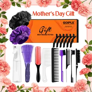 【Mother's Day Gift】Hair Brush Set Detangler Brush Satin Bonnet Nylon Bristle Brush Edge Tool Kit for Curly Hair Styling Detangling Multifunctional Haircare Sleeping