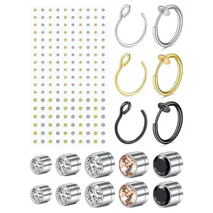 Fake Nose Stud Fake Nose Ring Stud Fake Nose Piercing Fake Lip Ring Fake Earrings Stud Silver Gold Fake Cartilage Helix Earring Clip on Earring Hoop Fake Eyebrow Ring Fake Bridge