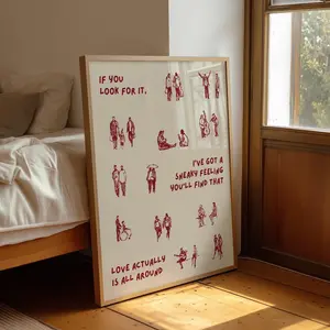 Love actually is all around Print Dorm Room Aesthetic Wall Art Small People Art Tiny Humans Walking Print Minimalist People Wall Art Retro