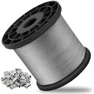 Wire Rope, 1/16 Wire Rope, 304 Stainless Steel , Aircraft , Steel Wire, 328FT with 150 count Crimping Sleeves, Clothes Line Wires, Trellis Wire, 7x7 368lbs Breaking Strength